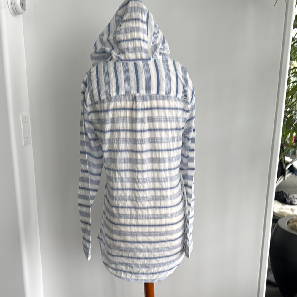California Taylor - Striped Blue and White Shirt perfect for the beach or pool
